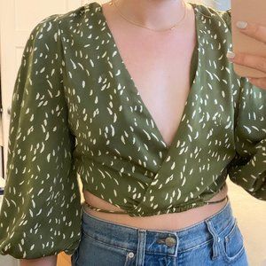 ASTR The Label Olive Green Satin Crop Top